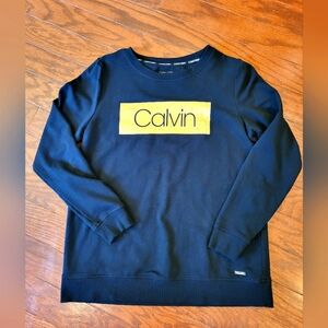 Calvin Klein Women's Small Black Gold Print Crew Neck Pullover Sweatshirt